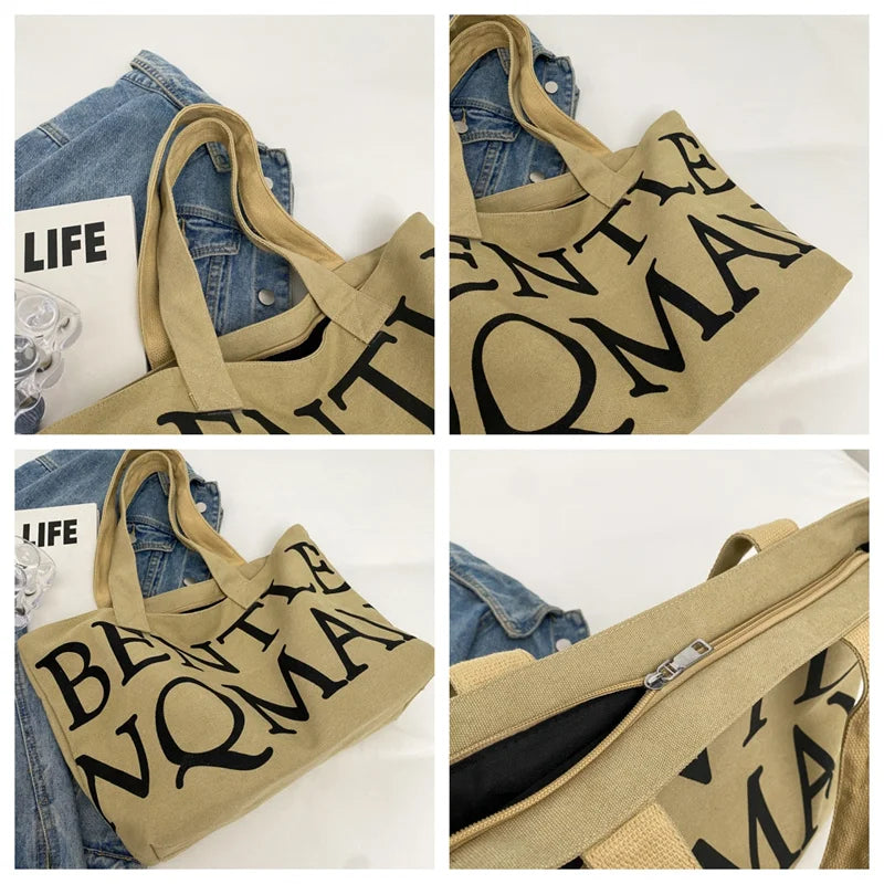 Women's Leisure Canvas Shoulder Bags Designer High Quality Ladies Fashion Handbags Large-capacity Female Trend Shopping Bags