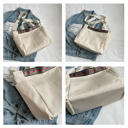 Women's Leisure Retro Canvas Shoulder Bags Large-capacity Ethnic Style Tote Bags Female Fashion Solid Color Versatile Handbags