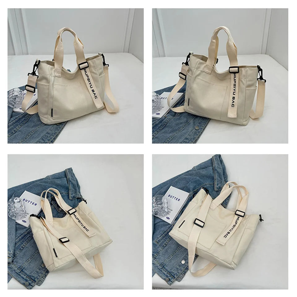 Women's Leisure Retro Canvas Shoulder Bags Large-capacity Ethnic Style Tote Bags Female Fashion Versatile Handbags