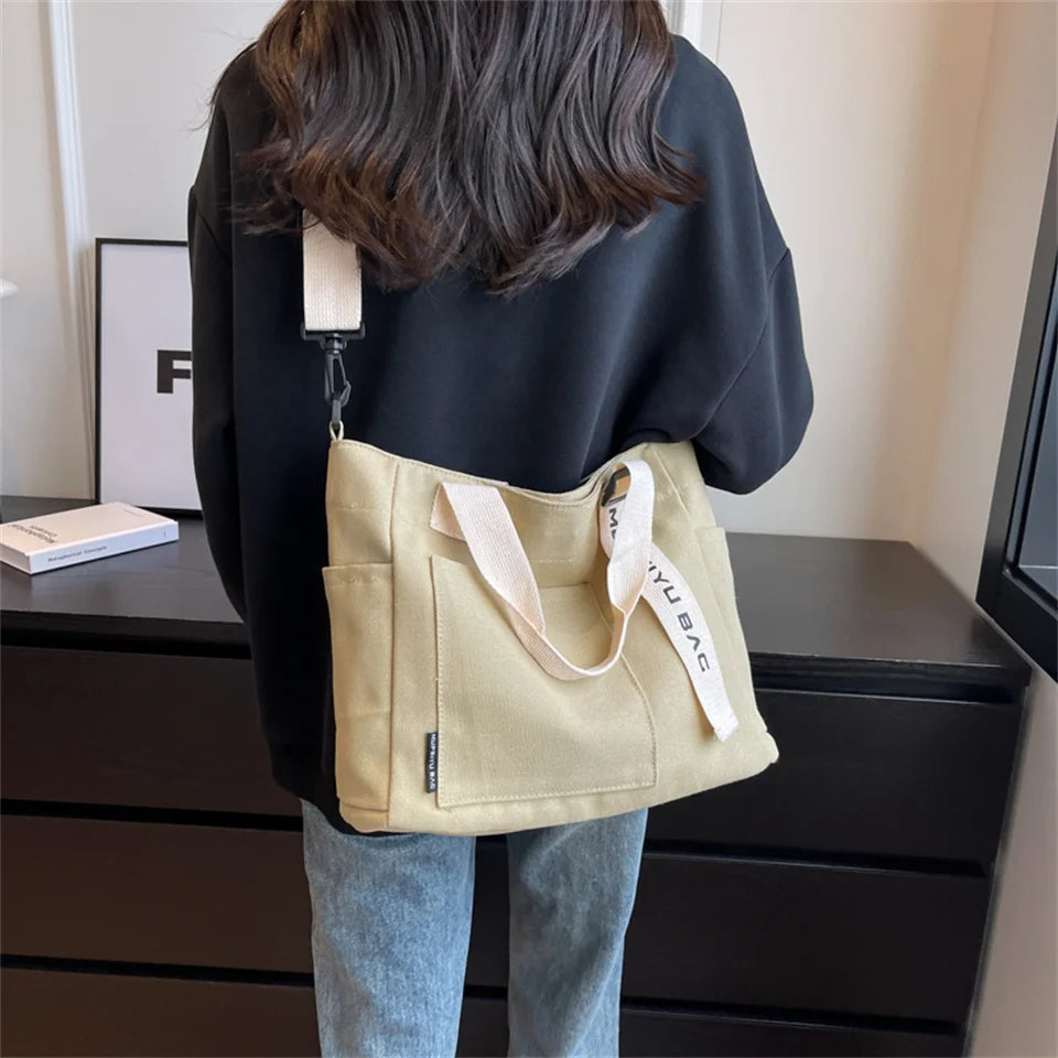 Women's Leisure Retro Canvas Shoulder Bags Large-capacity Ethnic Style Tote Bags Female Fashion Versatile Handbags