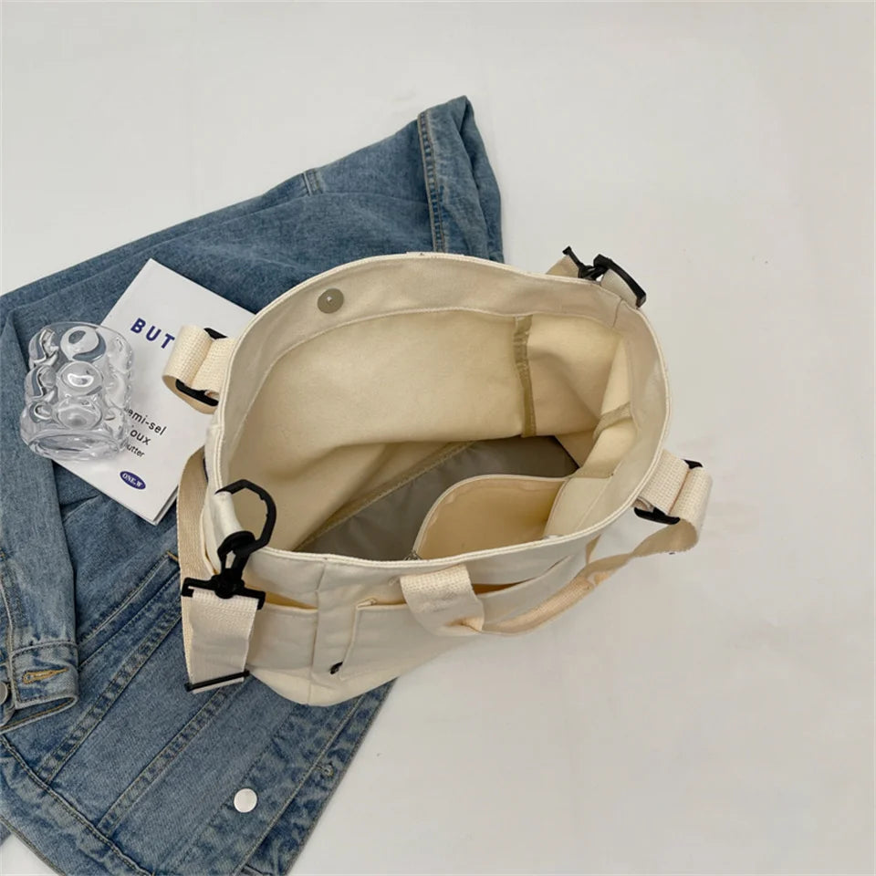 Women's Leisure Retro Canvas Shoulder Bags Large-capacity Ethnic Style Tote Bags Female Fashion Versatile Handbags