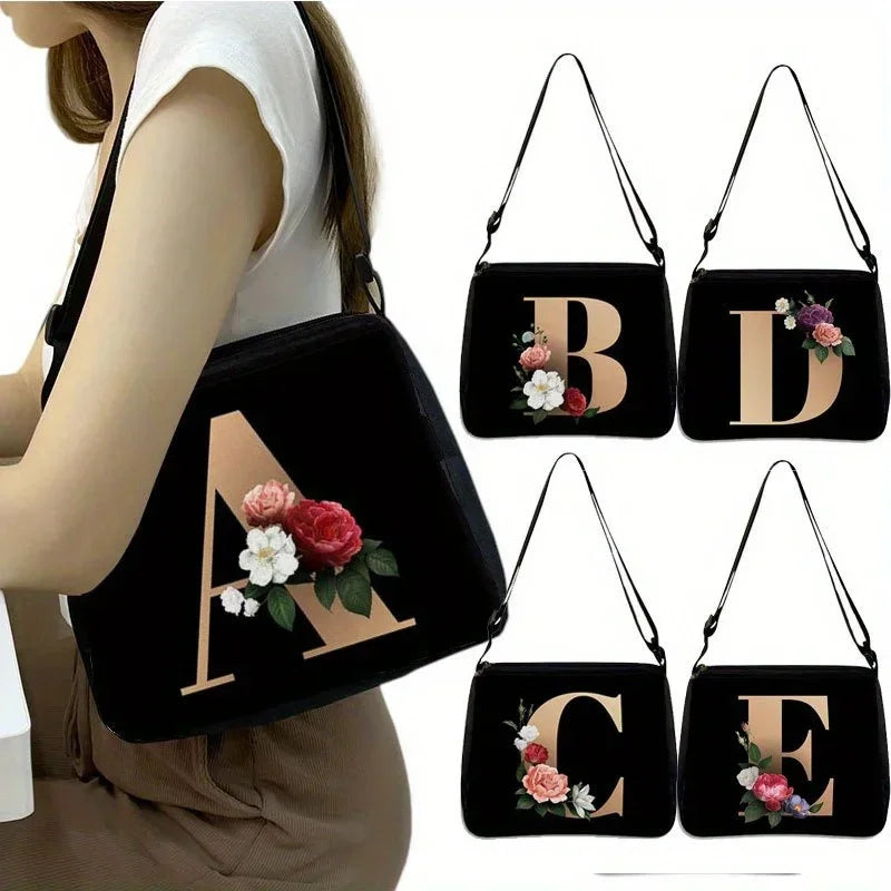 Women's Letter Flower Handbag Fashionable Portable Crossbody Adjustable Shoulder Bag