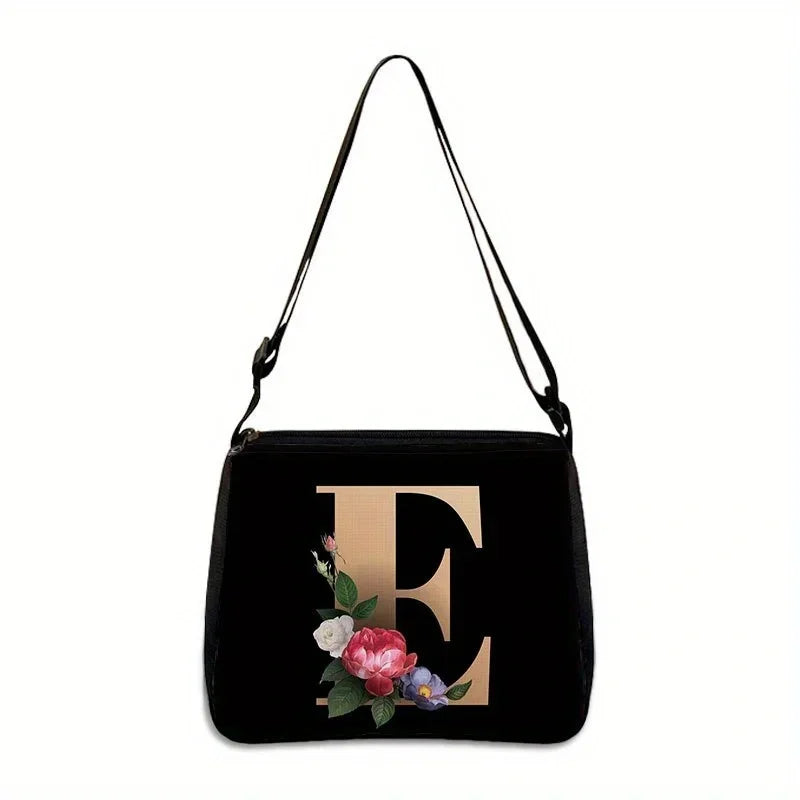 Women's Letter Flower Handbag Fashionable Portable Crossbody Adjustable Shoulder Bag