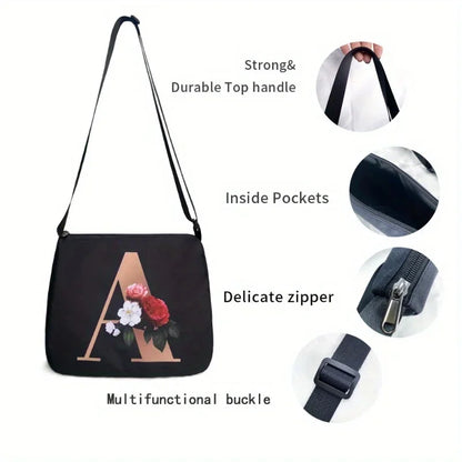 Women's Letter Flower Handbag Fashionable Portable Crossbody Adjustable Shoulder Bag