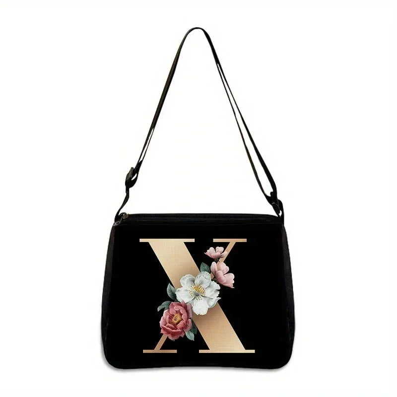 Women's Letter Flower Handbag Fashionable Portable Crossbody Adjustable Shoulder Bag