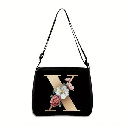 Women's Letter Flower Handbag Fashionable Portable Crossbody Adjustable Shoulder Bag