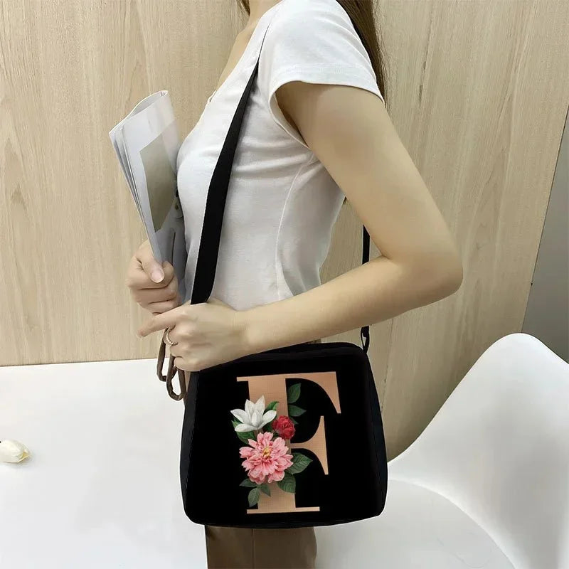 Women's Letter Flower Handbag Fashionable Portable Crossbody Adjustable Shoulder Bag