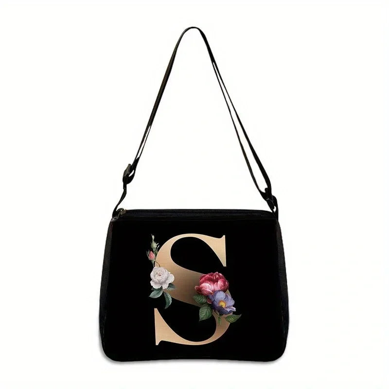 Women's Letter Flower Handbag Fashionable Portable Crossbody Adjustable Shoulder Bag