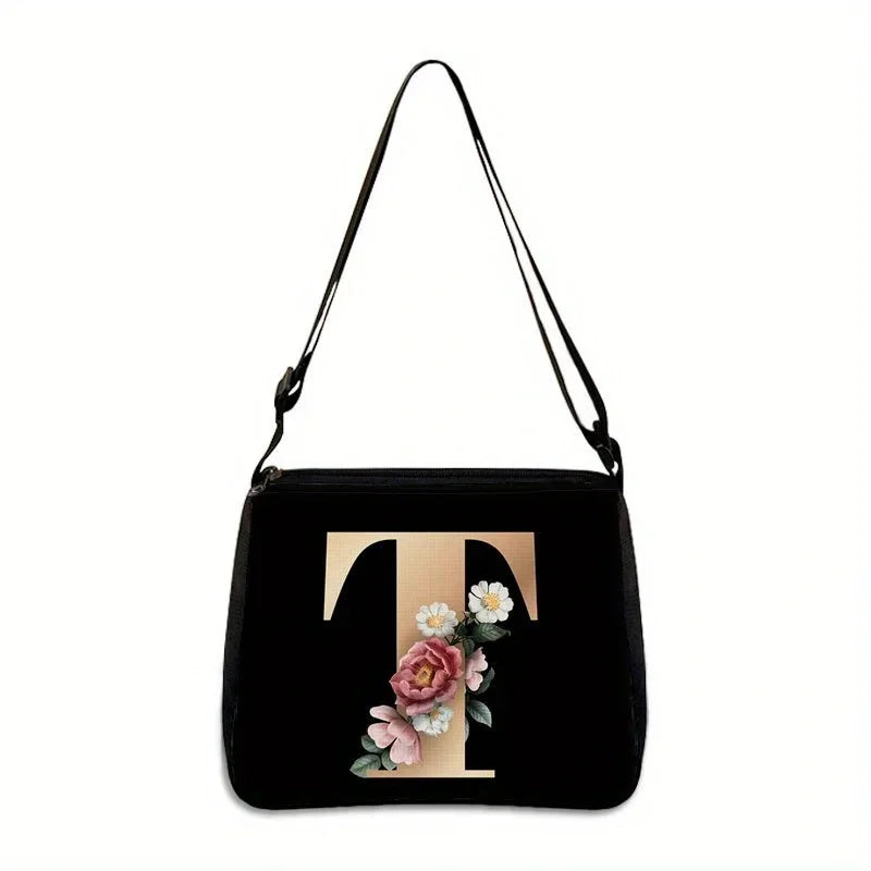 Women's Letter Flower Handbag Fashionable Portable Crossbody Adjustable Shoulder Bag