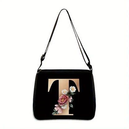 Women's Letter Flower Handbag Fashionable Portable Crossbody Adjustable Shoulder Bag