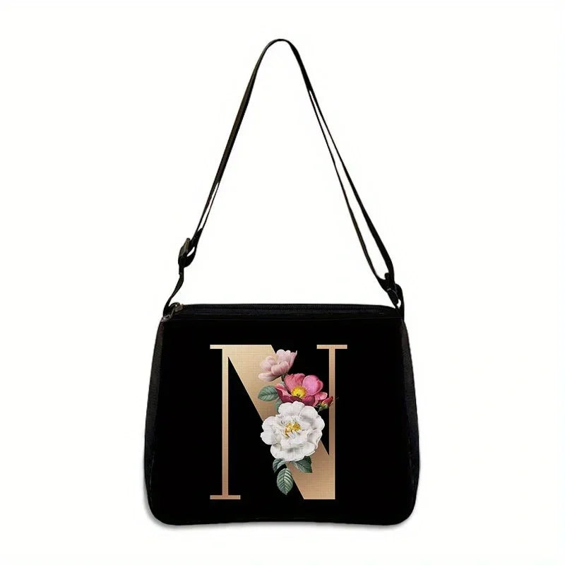 Women's Letter Flower Handbag Fashionable Portable Crossbody Adjustable Shoulder Bag