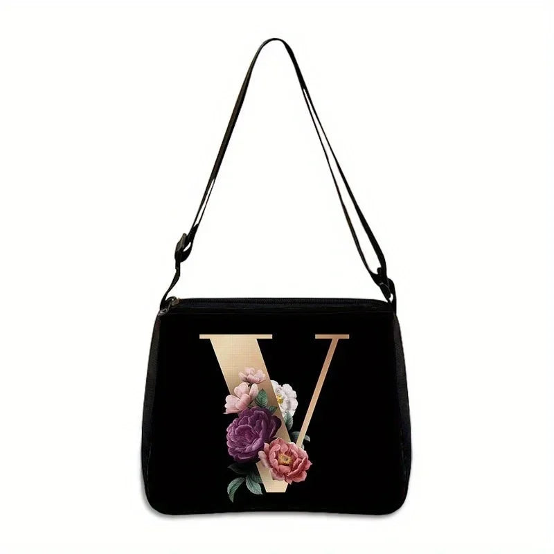 Women's Letter Flower Handbag Fashionable Portable Crossbody Adjustable Shoulder Bag