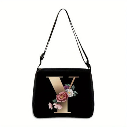 Women's Letter Flower Handbag Fashionable Portable Crossbody Adjustable Shoulder Bag