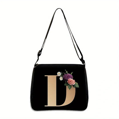 Women's Letter Flower Handbag Fashionable Portable Crossbody Adjustable Shoulder Bag