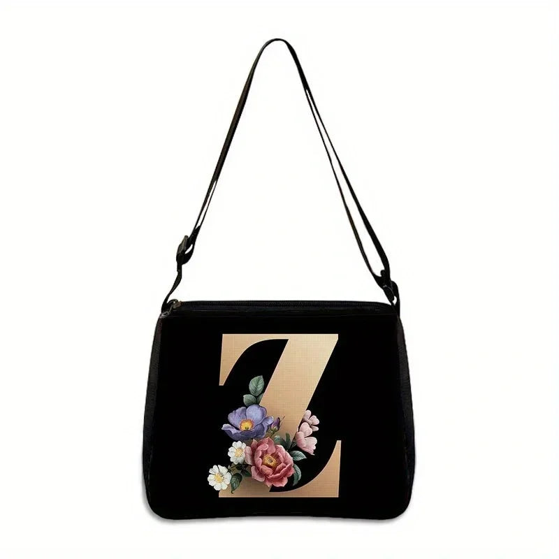 Women's Letter Flower Handbag Fashionable Portable Crossbody Adjustable Shoulder Bag
