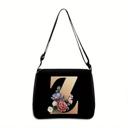 Women's Letter Flower Handbag Fashionable Portable Crossbody Adjustable Shoulder Bag