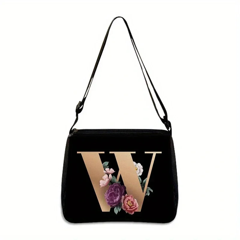 Women's Letter Flower Handbag Fashionable Portable Crossbody Adjustable Shoulder Bag