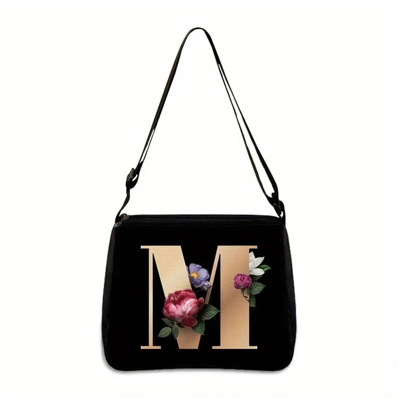 Women's Letter Flower Handbag Fashionable Portable Crossbody Adjustable Shoulder Bag