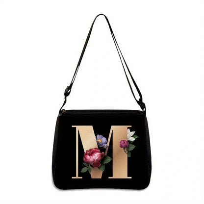 Women's Letter Flower Handbag Fashionable Portable Crossbody Adjustable Shoulder Bag
