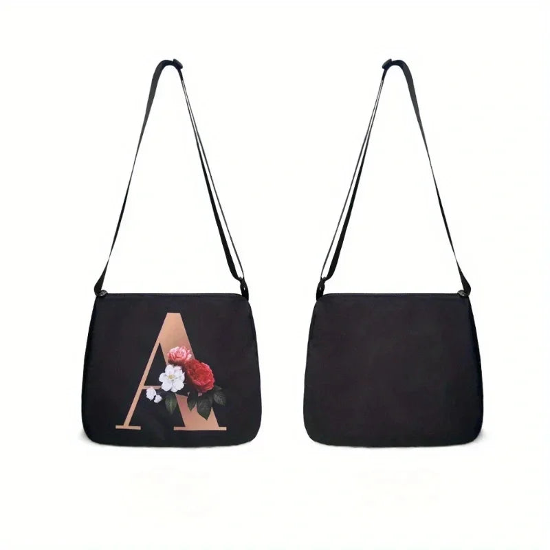Women's Letter Flower Handbag Fashionable Portable Crossbody Adjustable Shoulder Bag