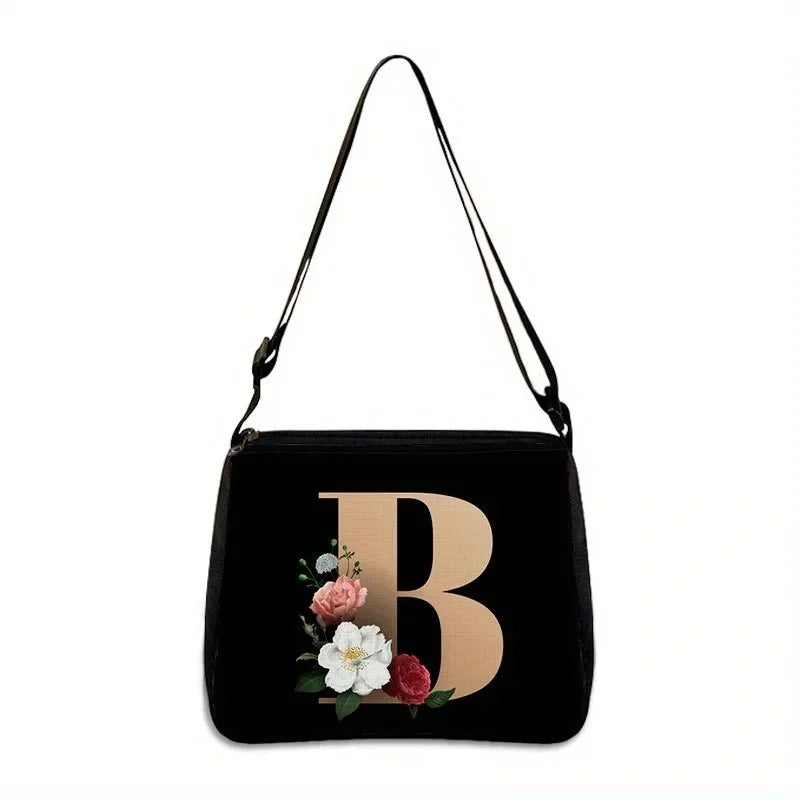 Women's Letter Flower Handbag Fashionable Portable Crossbody Adjustable Shoulder Bag