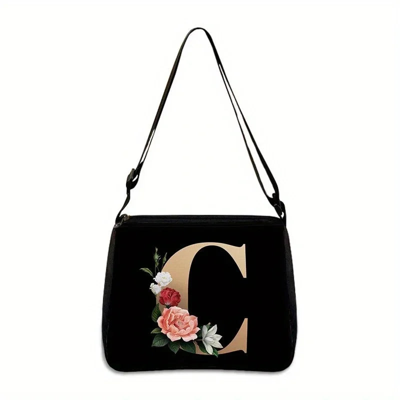 Women's Letter Flower Handbag Fashionable Portable Crossbody Adjustable Shoulder Bag