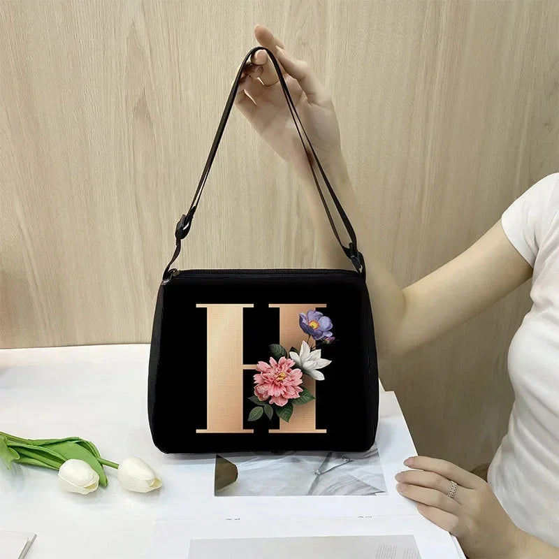 Women's Letter Flower Handbag Fashionable Portable Crossbody Adjustable Shoulder Bag