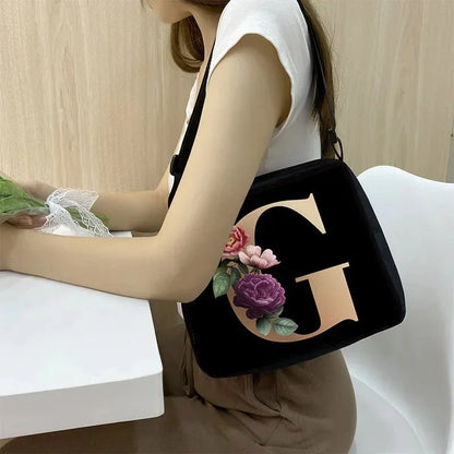 Women's Letter Flower Handbag Fashionable Portable Crossbody Adjustable Shoulder Bag