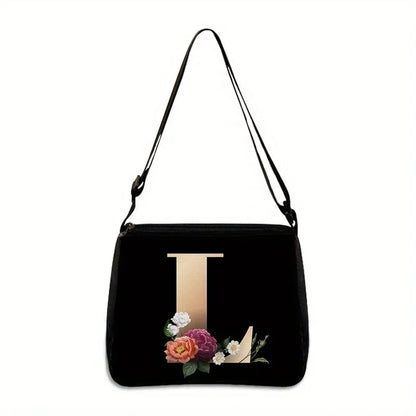 Women's Letter Flower Handbag Fashionable Portable Crossbody Adjustable Shoulder Bag