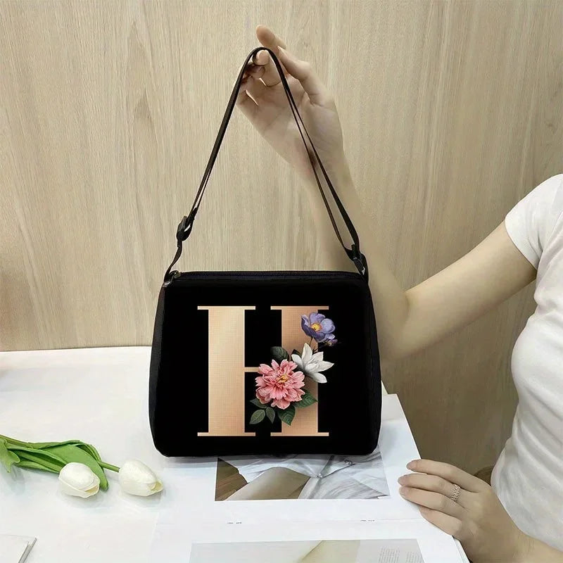 Women's Letter Flower Handbag Fashionable Portable Crossbody Adjustable Shoulder Bag