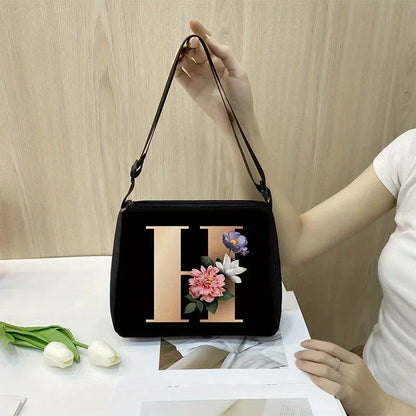 Women's Letter Flower Handbag Fashionable Portable Crossbody Adjustable Shoulder Bag
