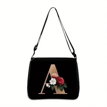 Women's Letter Flower Handbag Fashionable Portable Crossbody Adjustable Shoulder Bag