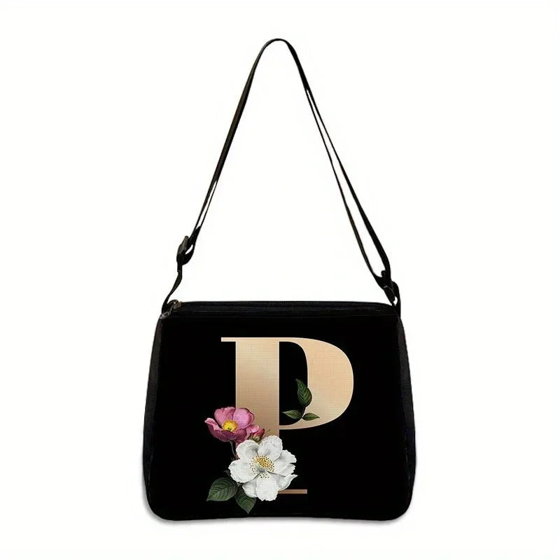 Women's Letter Flower Handbag Fashionable Portable Crossbody Adjustable Shoulder Bag