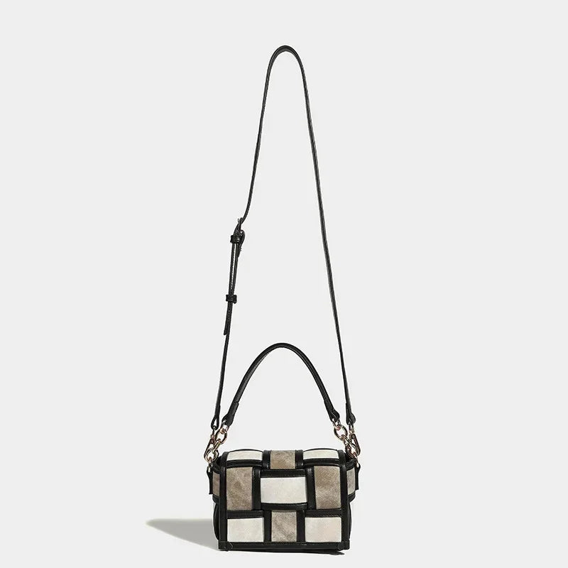 Women's Mini Square St. Martin's Art Exhibition Handbag Design Stitching Woven Plaid Single Shoulder Crossbody Small Bag