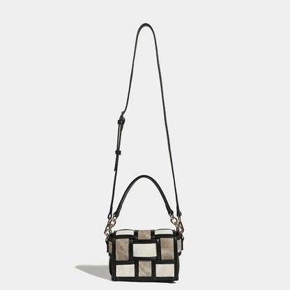 Women's Mini Square St. Martin's Art Exhibition Handbag Design Stitching Woven Plaid Single Shoulder Crossbody Small Bag