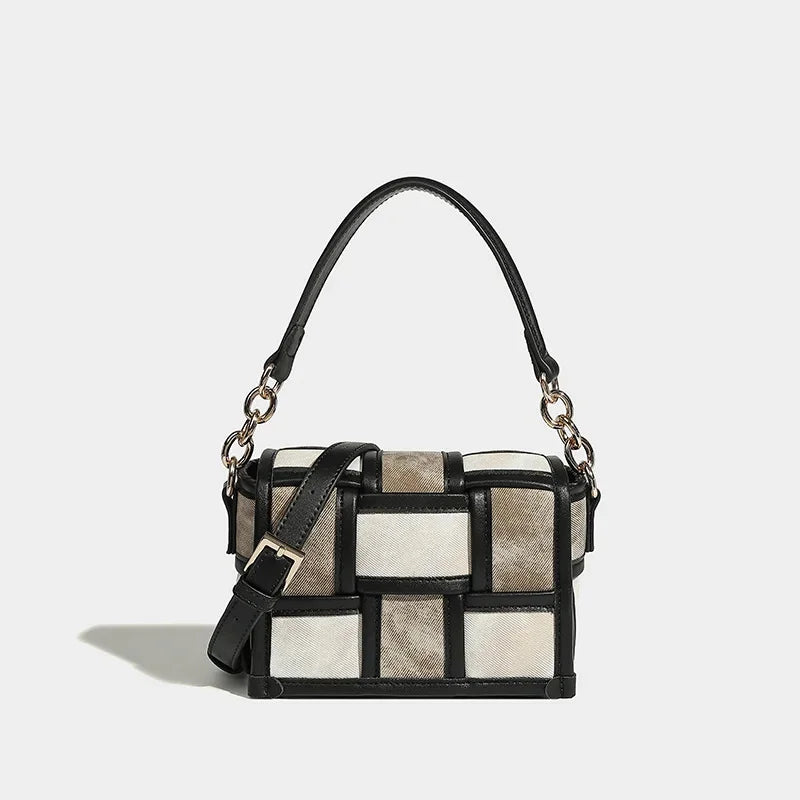 Women's Mini Square St. Martin's Art Exhibition Handbag Design Stitching Woven Plaid Single Shoulder Crossbody Small Bag
