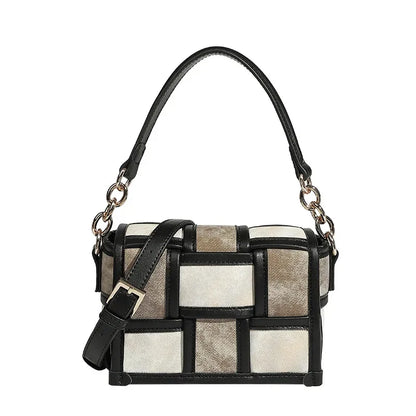 Women's Mini Square St. Martin's Art Exhibition Handbag Design Stitching Woven Plaid Single Shoulder Crossbody Small Bag
