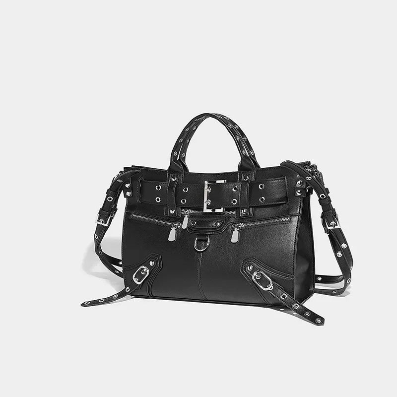 Women's Motorcycle Heavy Industry Rivet 2024 High-end Design Large Capacity Tote PU leather Trendy Crossbody Bag