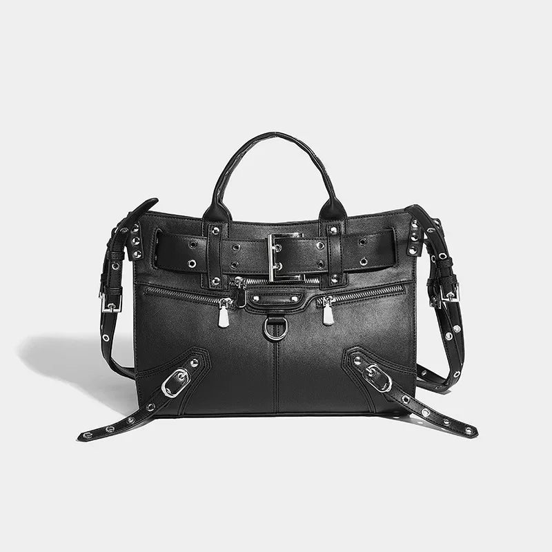 Women's Motorcycle Heavy Industry Rivet 2024 High-end Design Large Capacity Tote PU leather Trendy Crossbody Bag