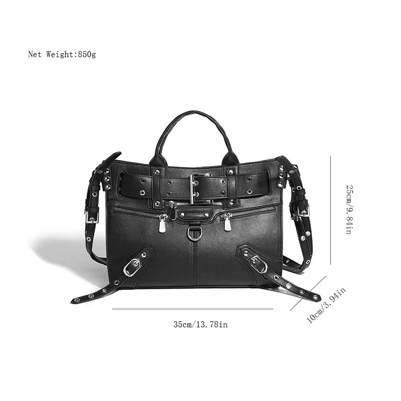 Women's Motorcycle Heavy Industry Rivet 2024 High-end Design Large Capacity Tote PU leather Trendy Crossbody Bag