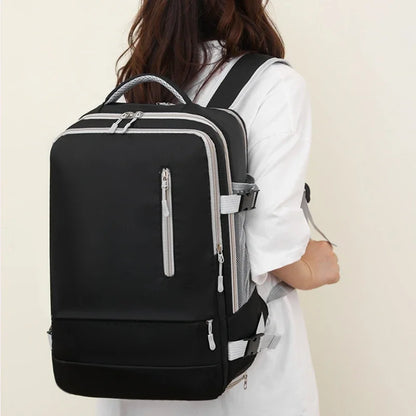 Women's Multifunctional Travel Backpack Luggage Bag with USB Interface Independent Shoe Cabinet Can Board The Plane