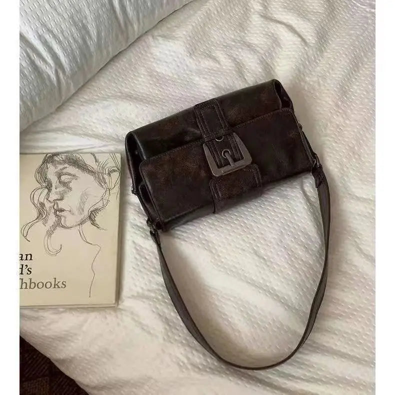 Women's New 2024 Single Shoulder Crossbody Retro Motorcycle Small Bag Underarm Bag