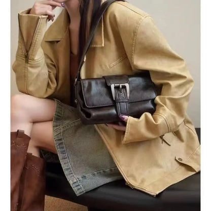 Women's New 2024 Single Shoulder Crossbody Retro Motorcycle Small Bag Underarm Bag