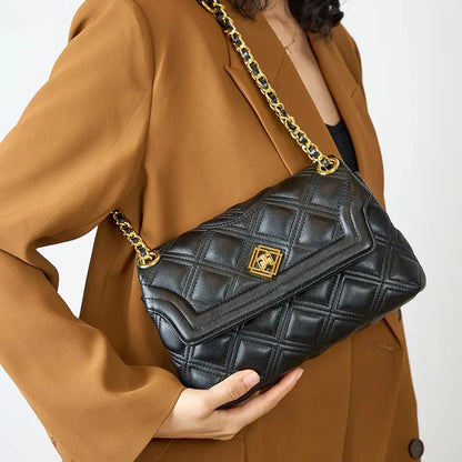 Women's New Fragrance Genuine Leather Handbag Fashion Luxury Texture Rhombic Chain Crossbody Shoulder Bag