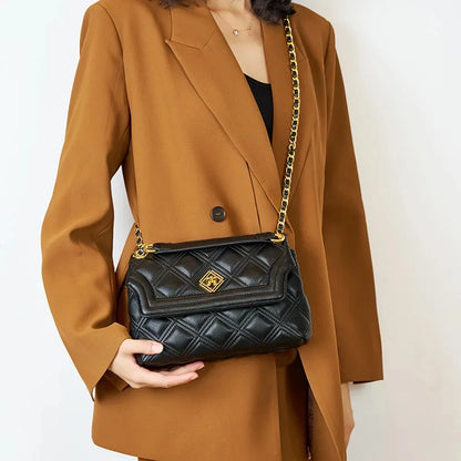 Women's New Fragrance Genuine Leather Handbag Fashion Luxury Texture Rhombic Chain Crossbody Shoulder Bag
