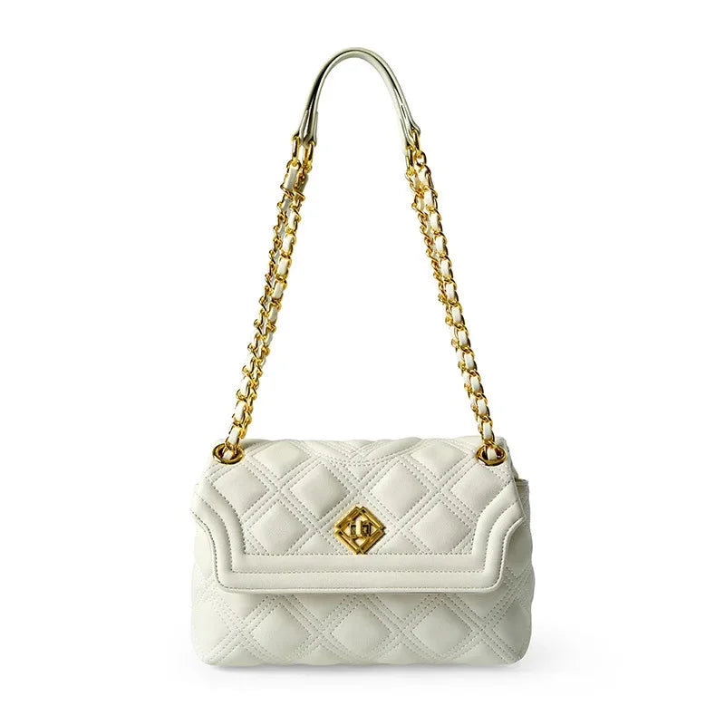 Women's New Fragrance Genuine Leather Handbag Fashion Luxury Texture Rhombic Chain Crossbody Shoulder Bag