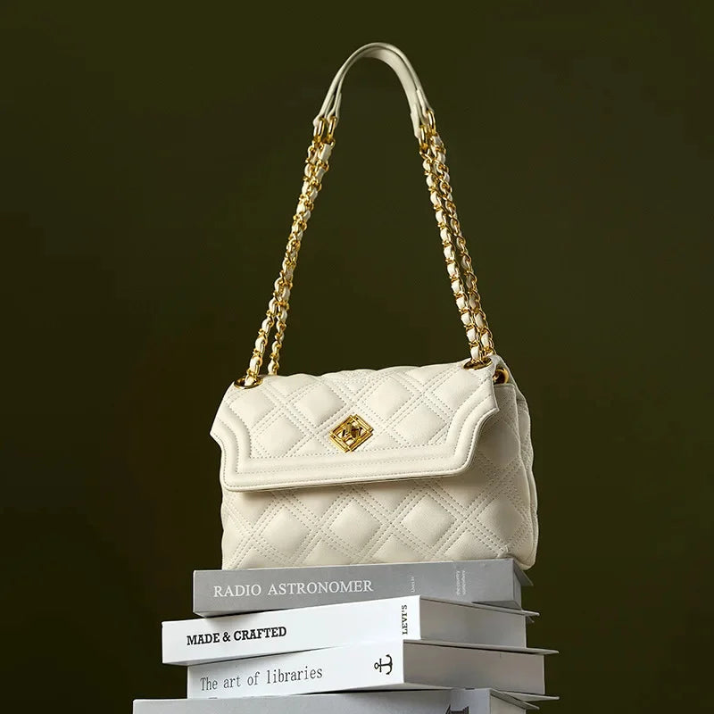 Women's New Fragrance Genuine Leather Handbag Fashion Luxury Texture Rhombic Chain Crossbody Shoulder Bag