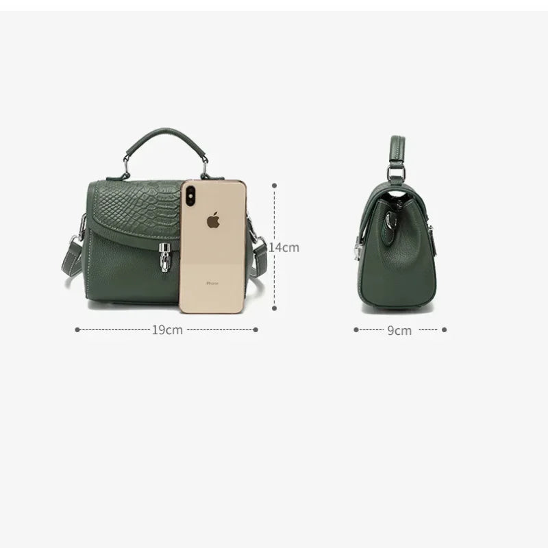 Women's New Genuine Handbag Fashion Embossed Cowhide Leather Shoulder Leisure Simple Crossbody Bag