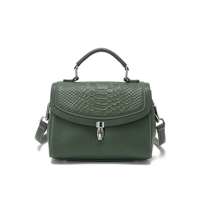 Women's New Genuine Handbag Fashion Embossed Cowhide Leather Shoulder Leisure Simple Crossbody Bag