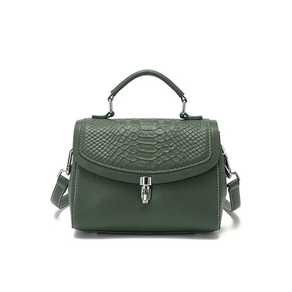 Women's New Genuine Handbag Fashion Embossed Cowhide Leather Shoulder Leisure Simple Crossbody Bag